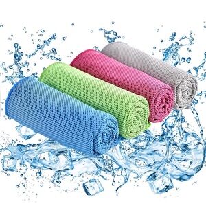 Set of 4 Cooling Towels in Blue, Pink, Green, and Gray